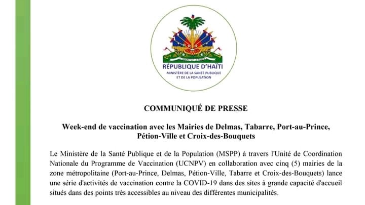 Haïti/santé : le MSPP étend sa campagne de vaccination à travers différentes mairies de la zone métropolitaine