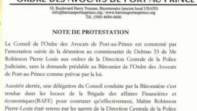 Le conseil de l'ordre des avocats de Port-au-Prince conteste l'arrestation de Robenson Pierre Louis 