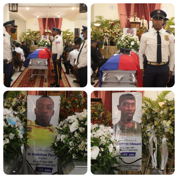 Haïti-Criminalité: Funérailles du Policier Pierre Roukidson et l'agent de renseignement, Edouard Nickson tués lors d'une opération à Pétion-ville