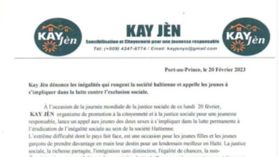 Kay Jèn dénonce les inégalités qui rongent la société haïtienne et appelle les jeunes à s’impliquer dans la lutte contre l’exclusion sociale